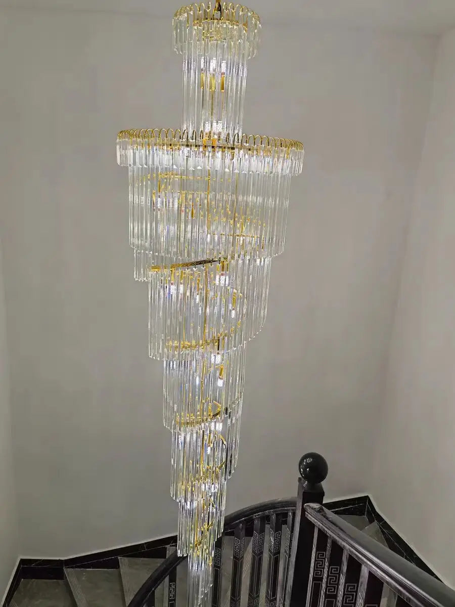 DecorBites™ Gold Crystal Duplex Building LED Chandeliers - Luxury Staircase Decoration