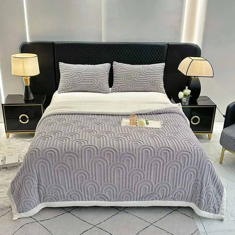 DecorBites™ Double Layered Flannel Arch Jacquard Plush Blanket - Warm & Cozy Coral Fleece Quilt