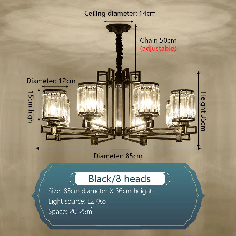 DecorBites™ Crystal Chandelier: Elegant Chinese Style Lighting for Living Room, Bedroom, and Study