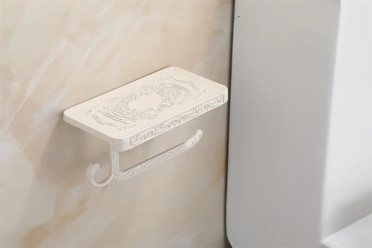 DecorBites™ Antique Black Toilet Paper Holder with Phone Shelf