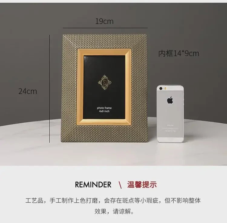 DecorBites™ Leather Metal Picture Frame: Luxury Office Study Bedroom Decor & Gift