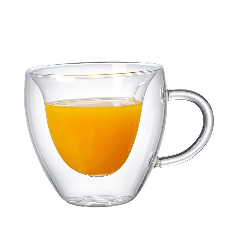 DecorBites™ Heart-Shaped Glass Coffee Cup - Double Bottom Glass Mug for Drinks