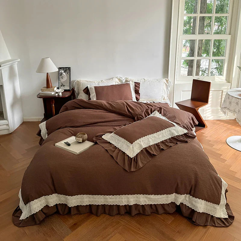 DecorBites™ French Lace Ruffles Bedding Set - Soft and Skin-friendly Duvet Cover Set