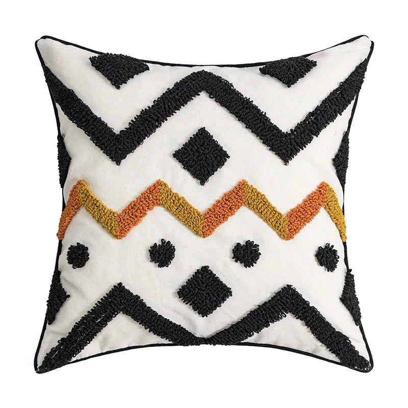 DecorBites™ Ethnic Style Black Tassel Cushion Cover for Modern Home Sofa Décor