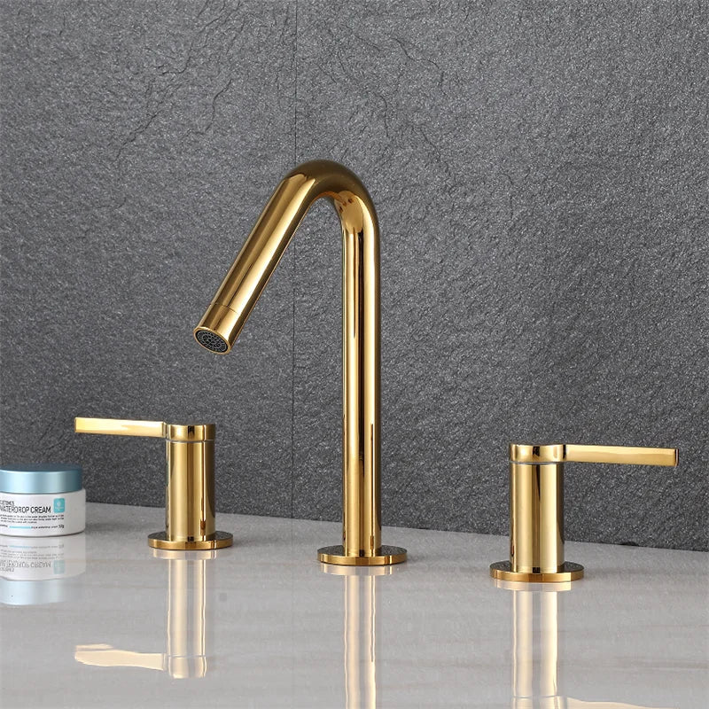 DecorBites™ Gold Basin Faucet: Black Brass Widespread Bathroom Tap with Chrome Finish