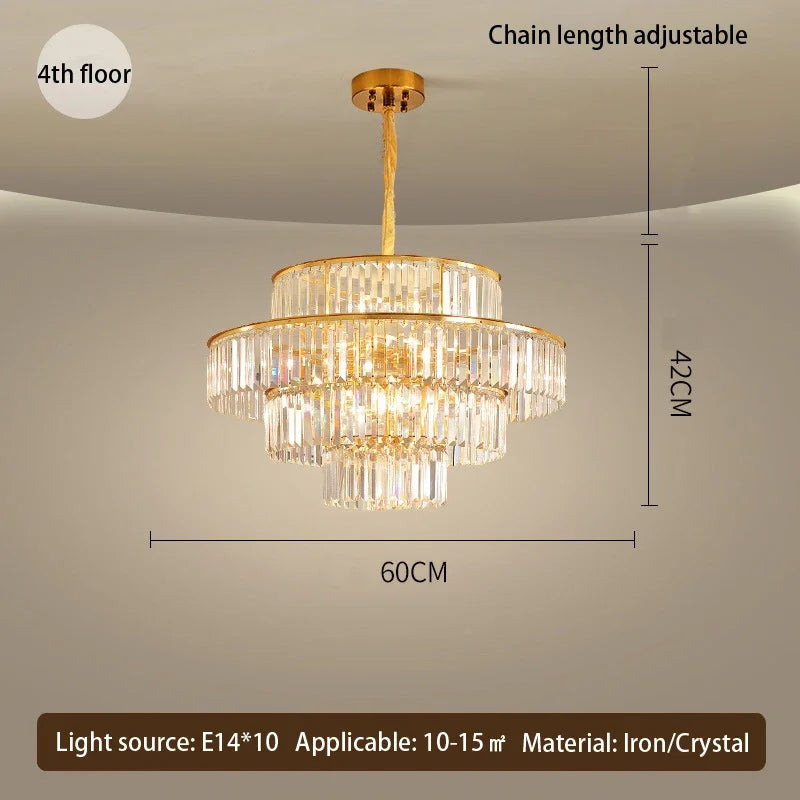 DecorBites™ Golden Crystal Chandelier Pendant Light for Luxurious Living Room, Dining Room, Bedroom