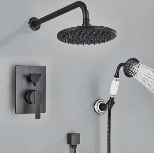 DecorBites™ Antique Brass Bathroom Shower Mixer Set with 8" Rainfall and Handshower