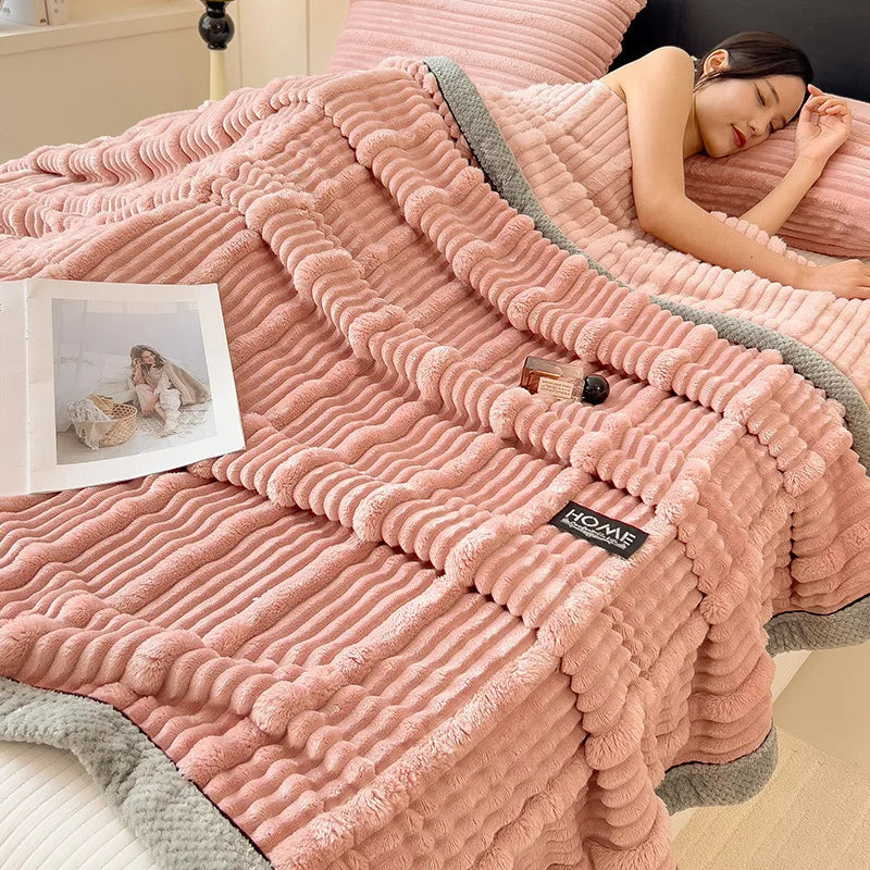 Manta de peluche DecorBites™ Cozy Faux Rabbit, estilo nórdico, gruesa y cálida, chal para siesta supersuave