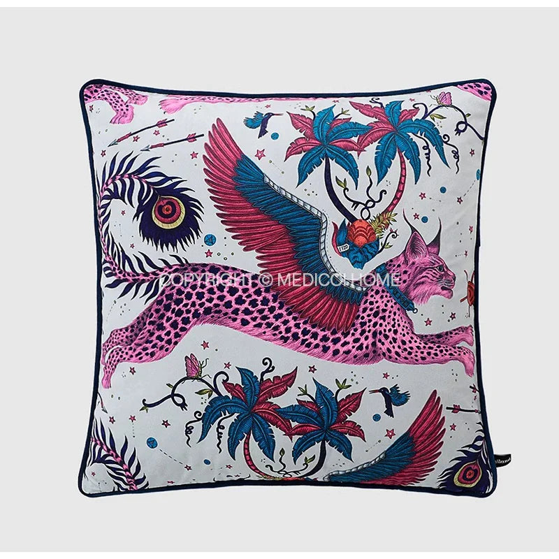DecorBites™ Coral Lynx Velvet Cushion Cover: Luxury Mystical Animal Theme for Sofa