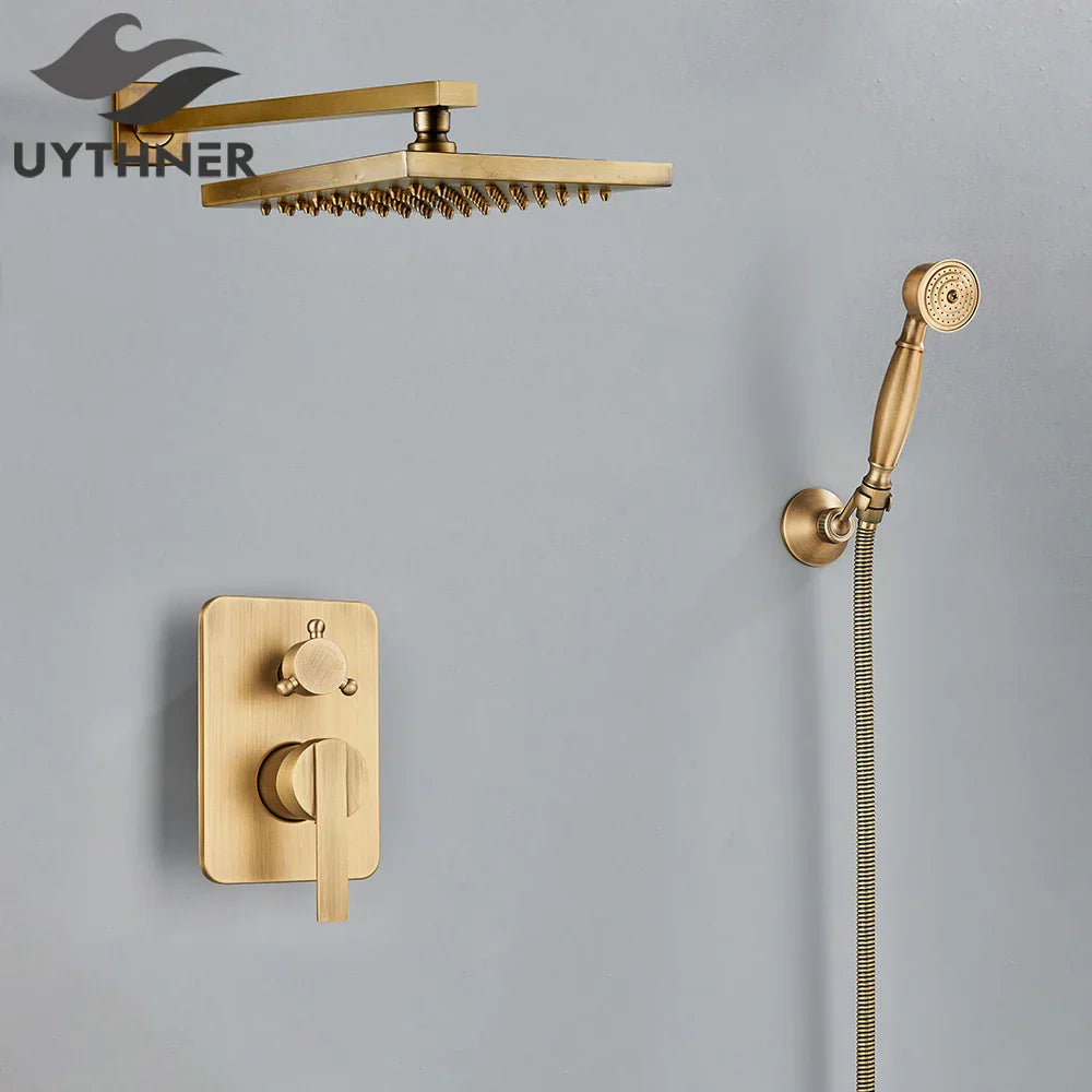 DecorBites™ Brass 8" Rainfall Shower Faucet Set Wall Mounted Mixer System for Bath