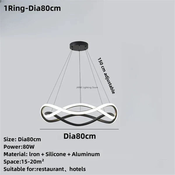 DecorBites™ Black Geometric LED Ring Chandelier for Elegant Spaces