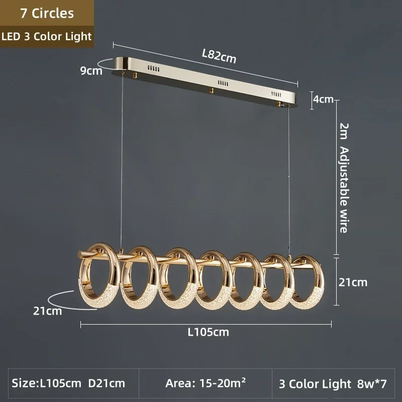 DecorBites™ Gold Acrylic Circle Ring LED Pendant Chandelier