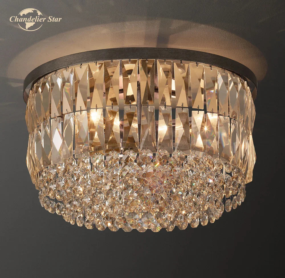 DecorBites™ Crystal Flushmount Ceiling Light: Modern Round Bedroom Dining Room Indoor Lamp