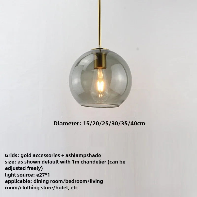Smoky Gray Glass Globe Pendant Light With Iron Finish