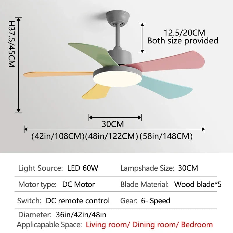 مروحة سقف DecorBites™ مقاس 48 بوصة لغرفة النوم والمطعم مزودة بخمس شفرات خشبية، ومحرك تيار مستمر، وإضاءة LED، وجهاز تحكم عن بُعد