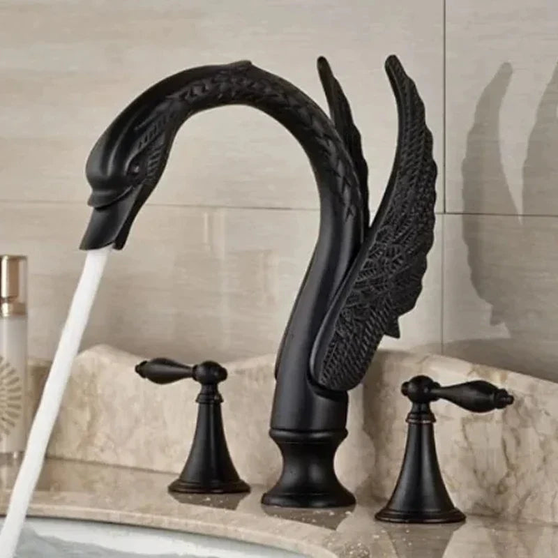 DecorBites™ Golden Swan Basin Faucet Double Handle Hot Cold Mixer Tap for Bathroom