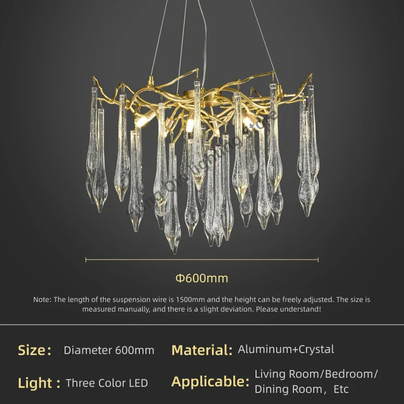 DecorBites™ Large Droplet Crystal Chandelier: Modern Bedroom & Restaurant Pendent Lamp