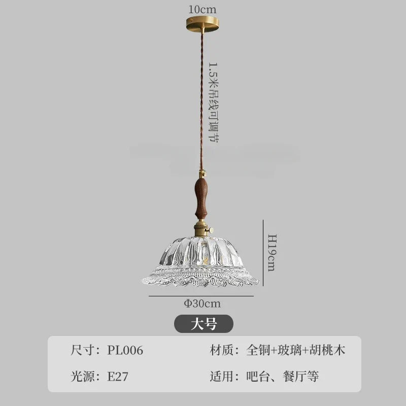 DecorBites™ French Ins Walnut Brass Glass Pendant Lights LED E27 for Kitchen Island Restaurant