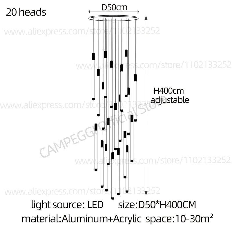 DecorBites™ Golden Tube Chandelier: Modern Designer LED Staircase Light for Nordic Loft Apartment
