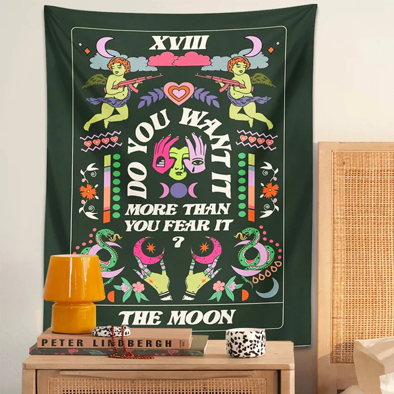 DecorBites™ Lovers Tapestry: Tarot Card Astrology Snake Moon Psychedelic Wall Hanging