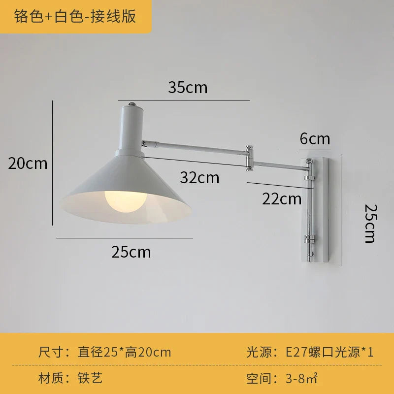 Lámpara de pared DecorBites™ Cream Wind LED E27 con brazo articulado y telescópica, ideal para escaleras, mesilla de noche o lectura.