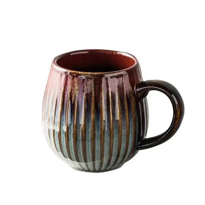DecorBites™ Gradient Glaze Ceramic Coffee Mug, 480ml Retro Japanese Style Cup