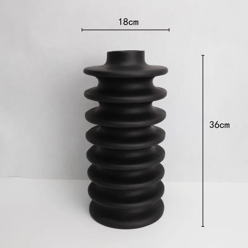 Jarrón DecorBites™ de resina negra con espiral circular geométrica - Maceta decorativa para el hogar