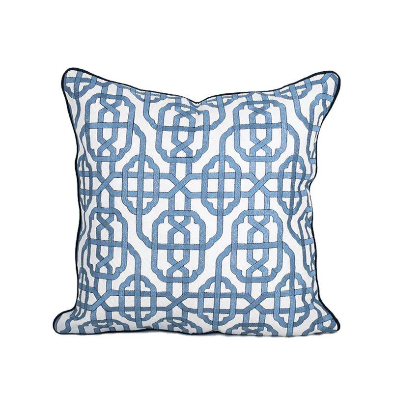 DecorBites™ Indigo Blue & White Embroidered Pillow Covers - 50x50cm