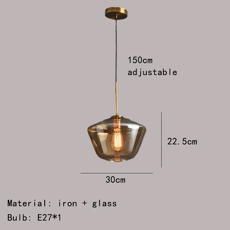 Lámpara colgante DecorBites™ de cristal ámbar gris para iluminación del hogar y la oficina