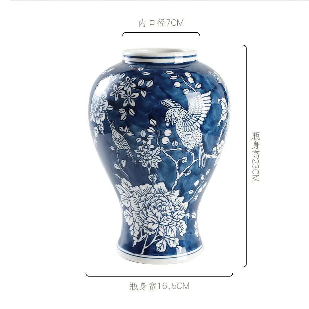 DecorBites™ Blue White Porcelain Vase Chinese Retro Flower Arrangement Pot