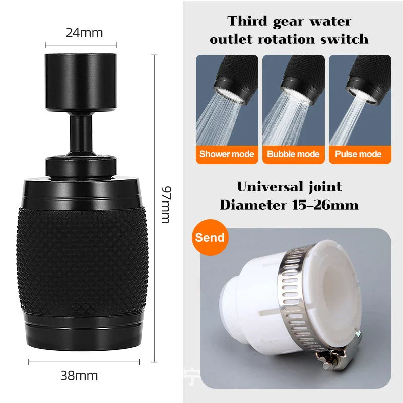 DecorBites™ 3-Mode Space Aluminum Kitchen Faucet Aerator | 360° Water Saving Nozzle Filter