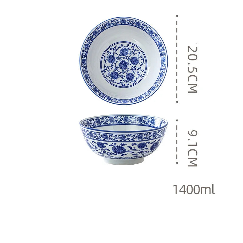 وعاء حساء المعكرونة الخزفي باللونين الأزرق والأبيض من DecorBites™