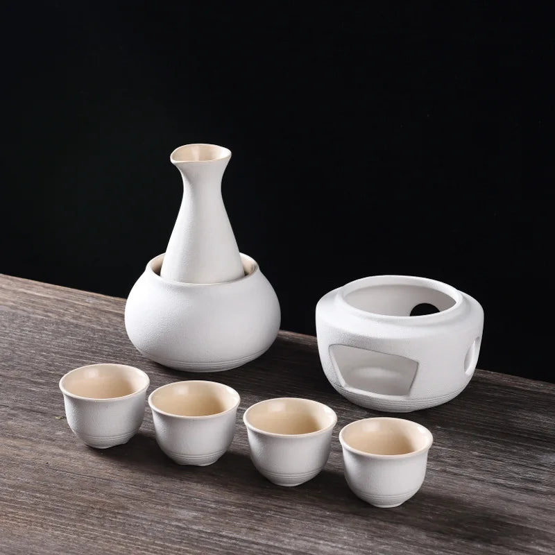 DecorBites™ Ceramic Sake Set: Sake Bottle, Warmer, & 4 Cups