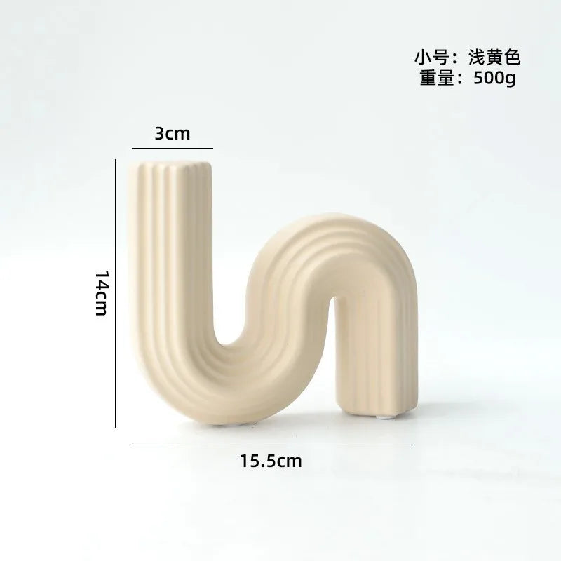 DecorBites™ Geometric Ceramic Vase | S Shape Desk Decor | Home Decoration Accessories