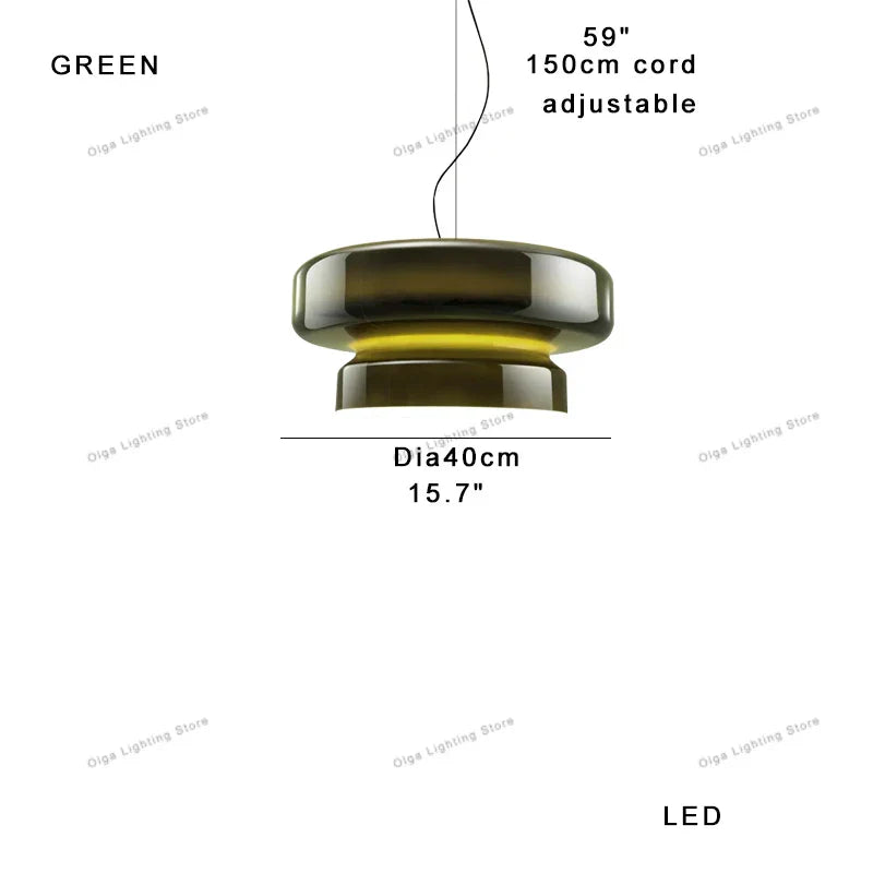 DecorBites™ Amber Green Glass Pendant Light Modern Round Dining Table Decor