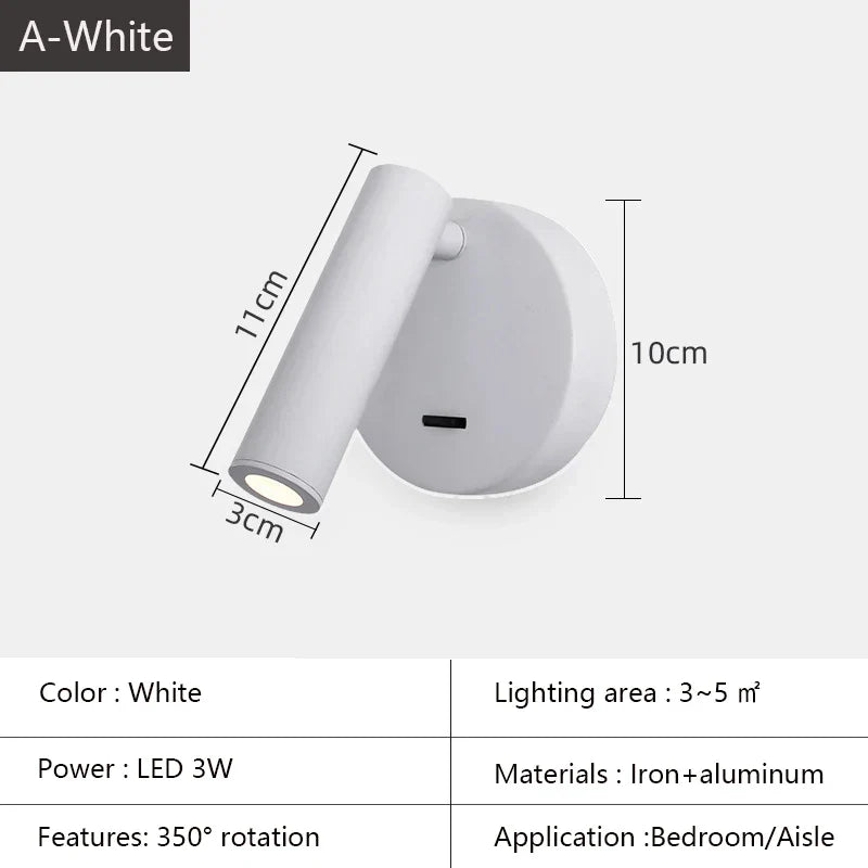 DecorBites™ Bedroom Wall Lamp Surface Spotlight Indoor Reading Sconce Lights