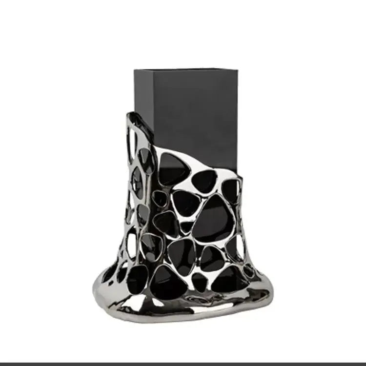 مزهرية زجاجية أكريليك هندسية من DecorBites™ مع تنسيق زهور على شكل قطرات، وعاء تررم