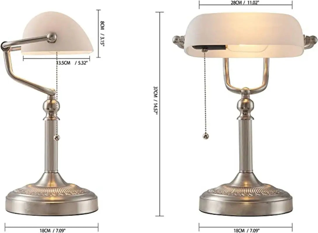 Decorbites™ Glas-Banken-Schreibtischlampe in Grün/Weiß mit Reißverschluss-Schalter für Wohnzimmer und Schlafzimmer