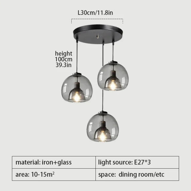 Nordic Smoke Gray Glass Pendant Light Chandelier