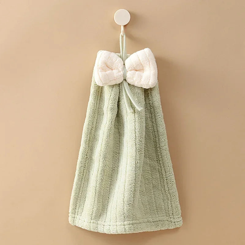 DecorBites™ Bowknot Microfiber Hand Towels Soft & Absorbent Coral Velvet for Kitchen & Bathroom