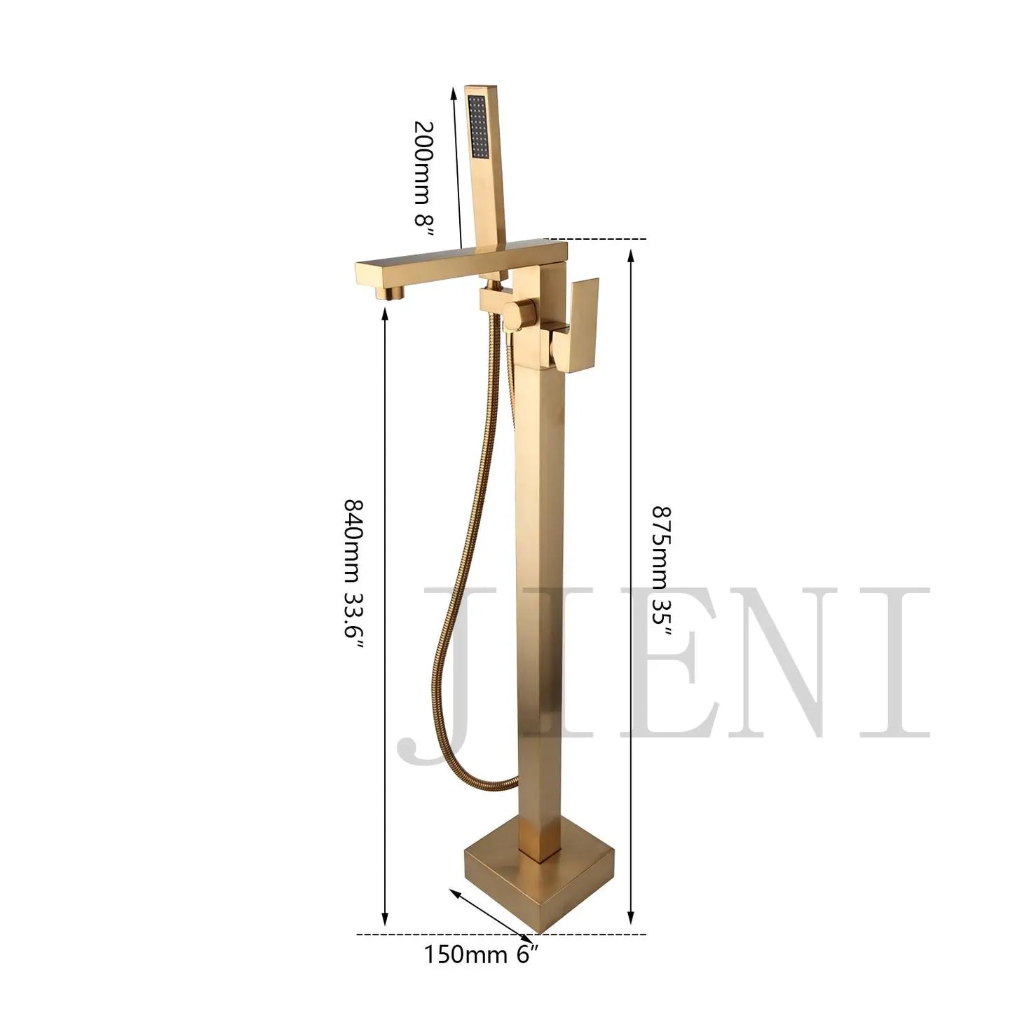 DecorBites™ Brushed Gold High Rise Round Bath Mixer Roman Tub Faucet Set Floor Stand