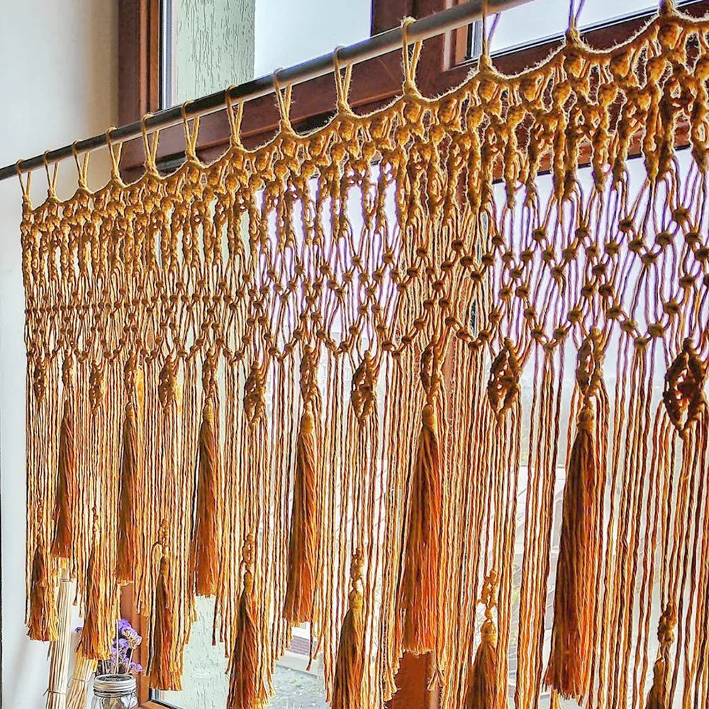 DecorBites™ Handwoven Macrame Window Curtain Tapestry with Tassels