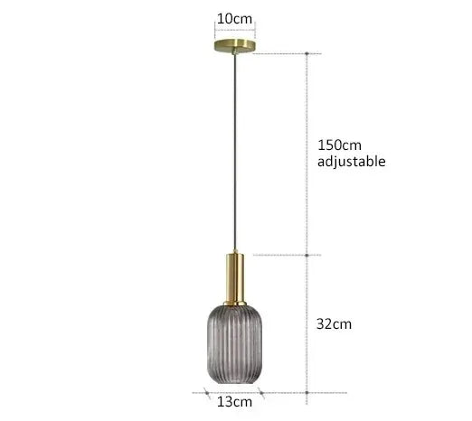 Nordic Ribbed Glass Pendant Light in Green, Grey or Amber