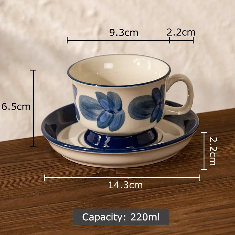 DecorBites™ Ink Flowers Ceramic Cup & Saucer Set - Gold-plated Coffee Mug for Dining Table