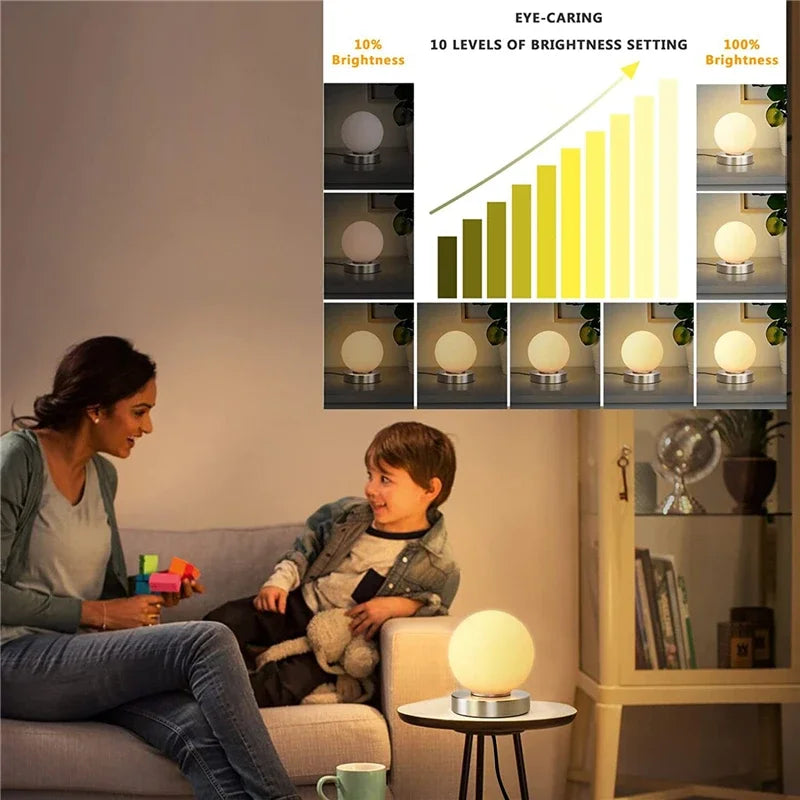 DecorBites™ Glass USB Bedside Lamp Warm Light for Bedroom Decor