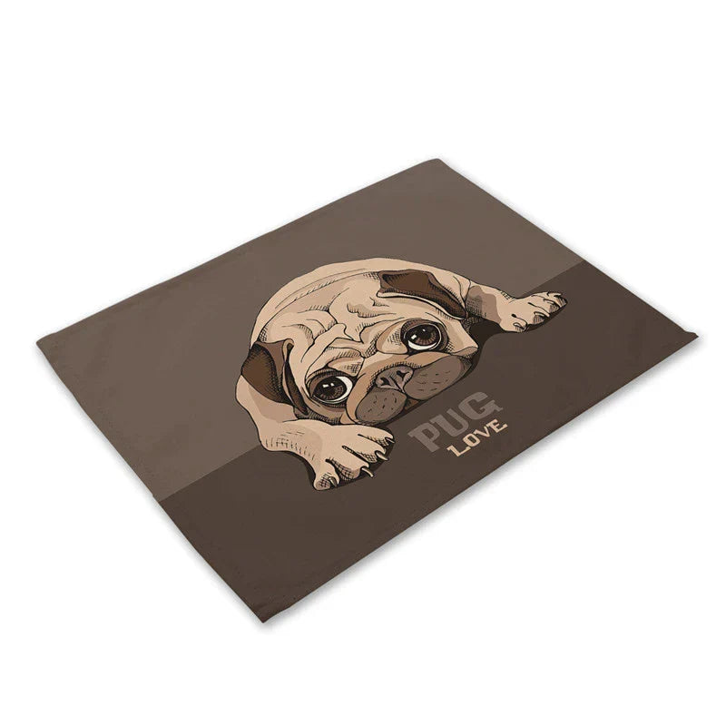 DecorBites™ Cute Dog Linen Dining Mats Coasters 42*32cm Home Decor
