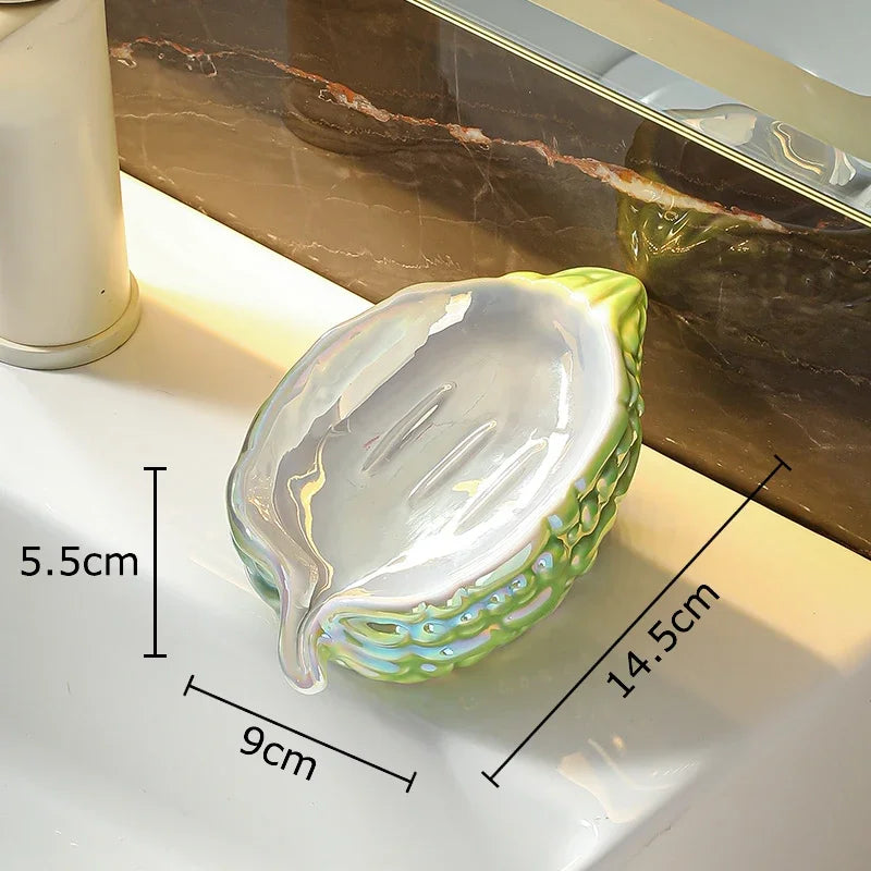 DecorBites™ Bitter Gourd Ceramic Soap Dish - Bathroom Accessories Drainage Rack & Storage Container