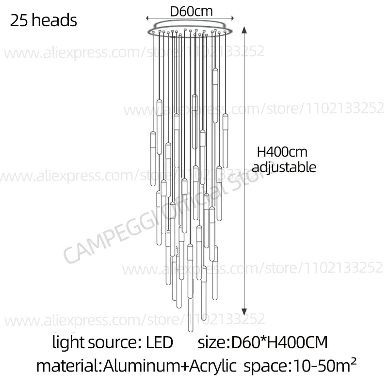 DecorBites™ LED Nordic Cylinder Chandelier: Modern Indoor Lighting for Staircase & Decoration
