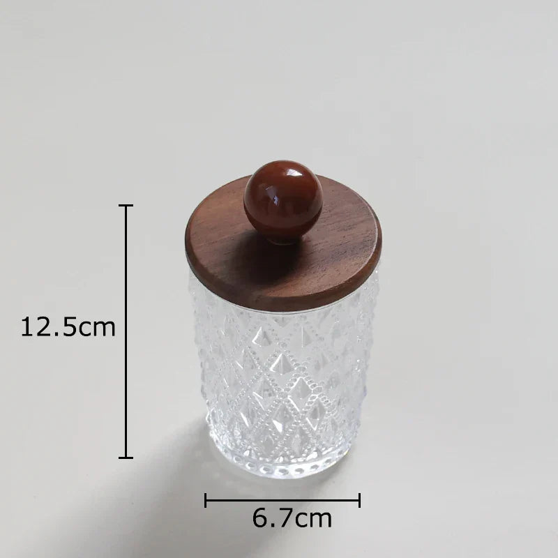 Decorbites™ Bunte Keramik-Kugeln-Glasdose mit Walnussholzdeckel für die Aufbewahrung von Ohrringen & Schmuck