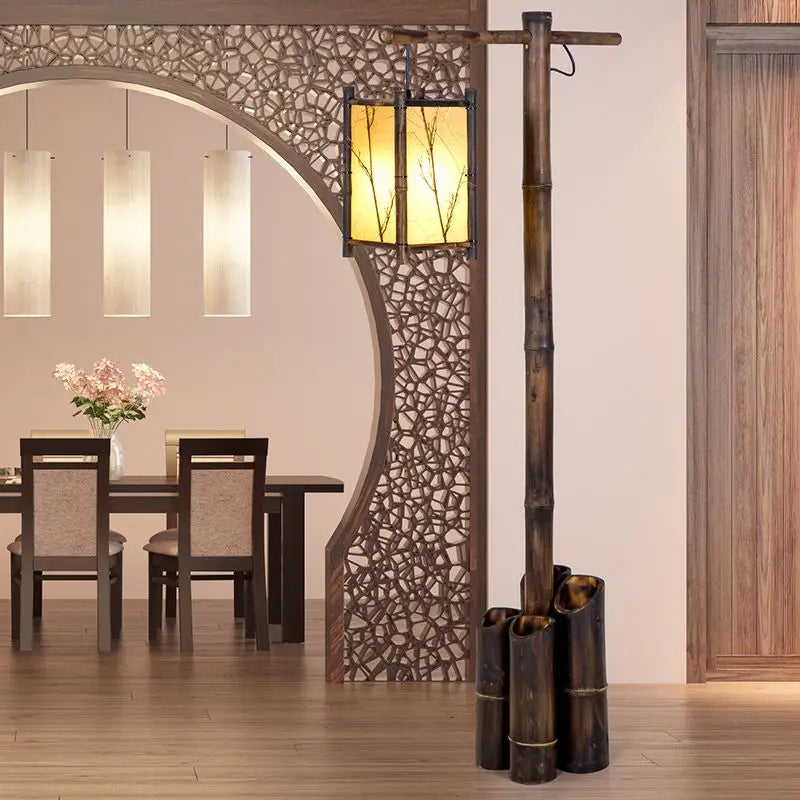 Lámpara de pie DecorBites™ de bambú tejido | Diseño retro para sala de estar y estudio estilo zen